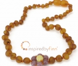 Baltic Amber Necklace - Kids Unpolished Lepidolite Flower - All Kids Sizes