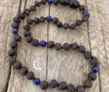Baltic Amber Necklace -  Kids Unpolished Molasses + Lapis Lazuli, All Kids SizesInspired By F