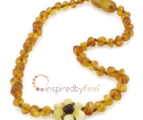 Amber Teething Necklace - Kids Unpolished Autumn Flower - Teething, Health & Wellness