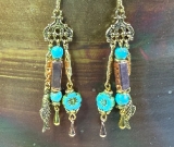 golden fish turquoise floral charming earrings